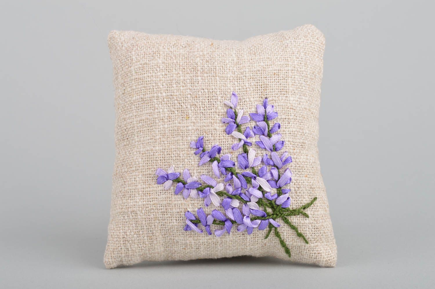 Beautiful handmade decorative natural fabric interior pillow with embroidery photo 2