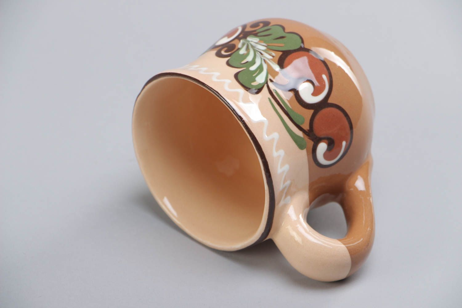 Glazed ceramic clay cup with hand-painted pattern 0,62 lb photo 4