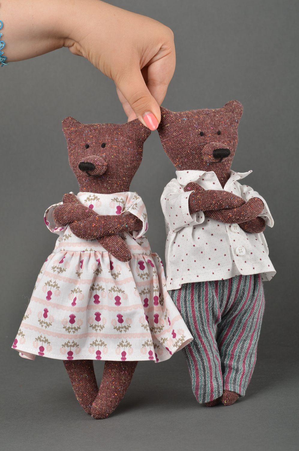 Peluches ours faites main Jouets en tissu de coton Cadeau pour enfant 2 pièces photo 3