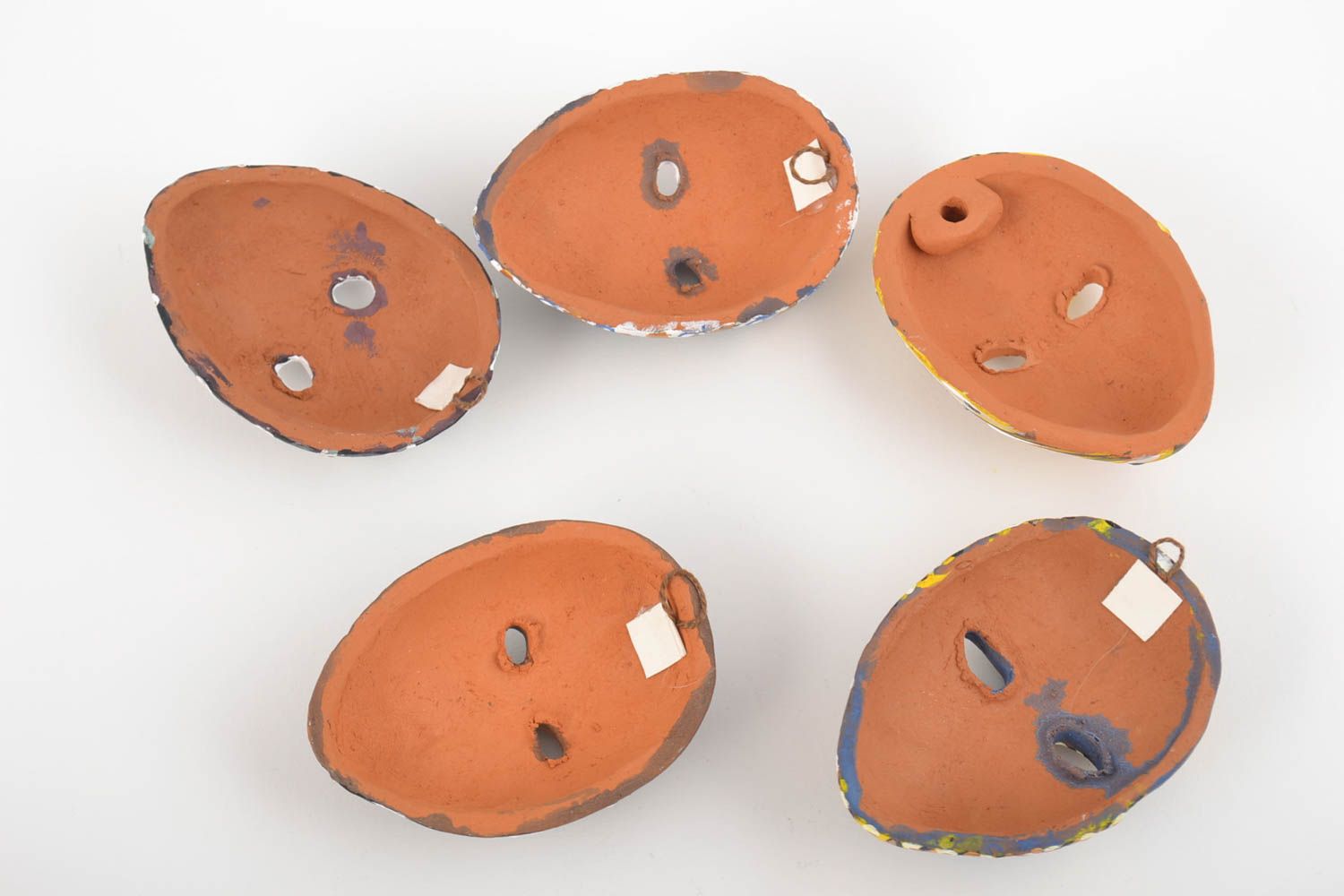 Set of 5 handmade designer interior hanging carnival masks molded of clay photo 2
