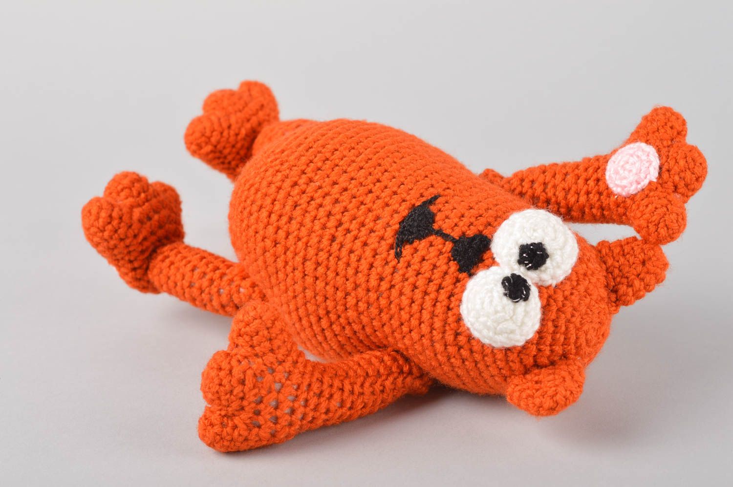 Jouet chat Peluche faite main tricotée au crochet roux Cadeau enfant et décor photo 3
