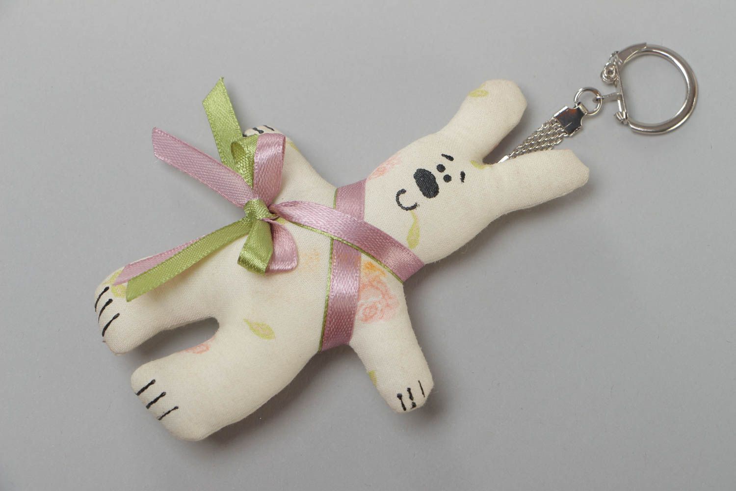 Handmade soft white rabbit key fob made of cotton cloth photo 2