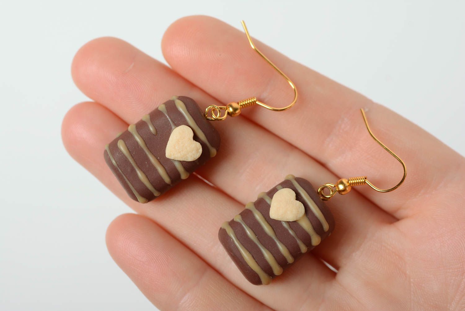 Handmade designer polymer clay dangling earrings Chocolate Sweets for girls photo 3