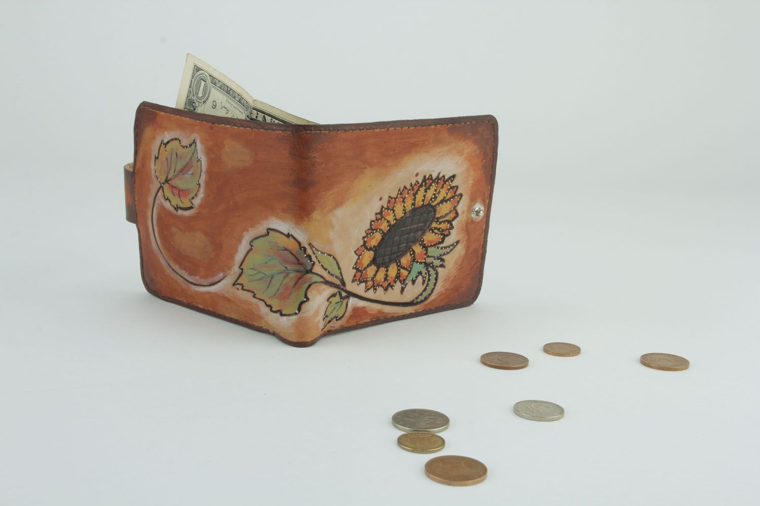 Handmade leather wallet Sunflower photo 1