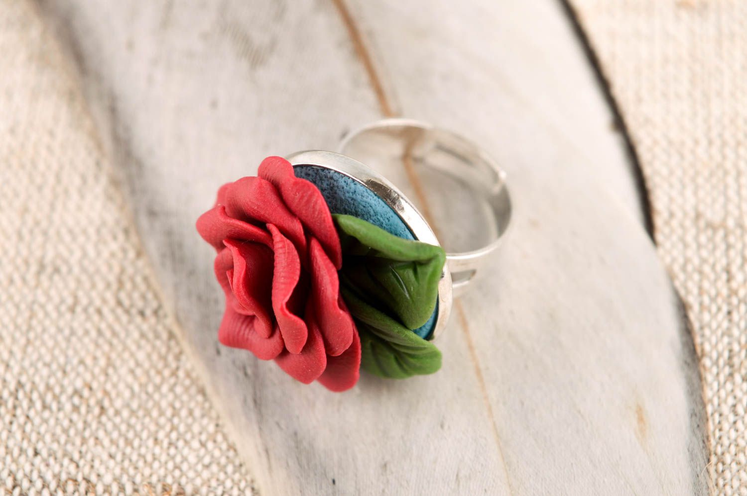 Handmade cute flower ring jewelry made of clay designer adjustable ring photo 1
