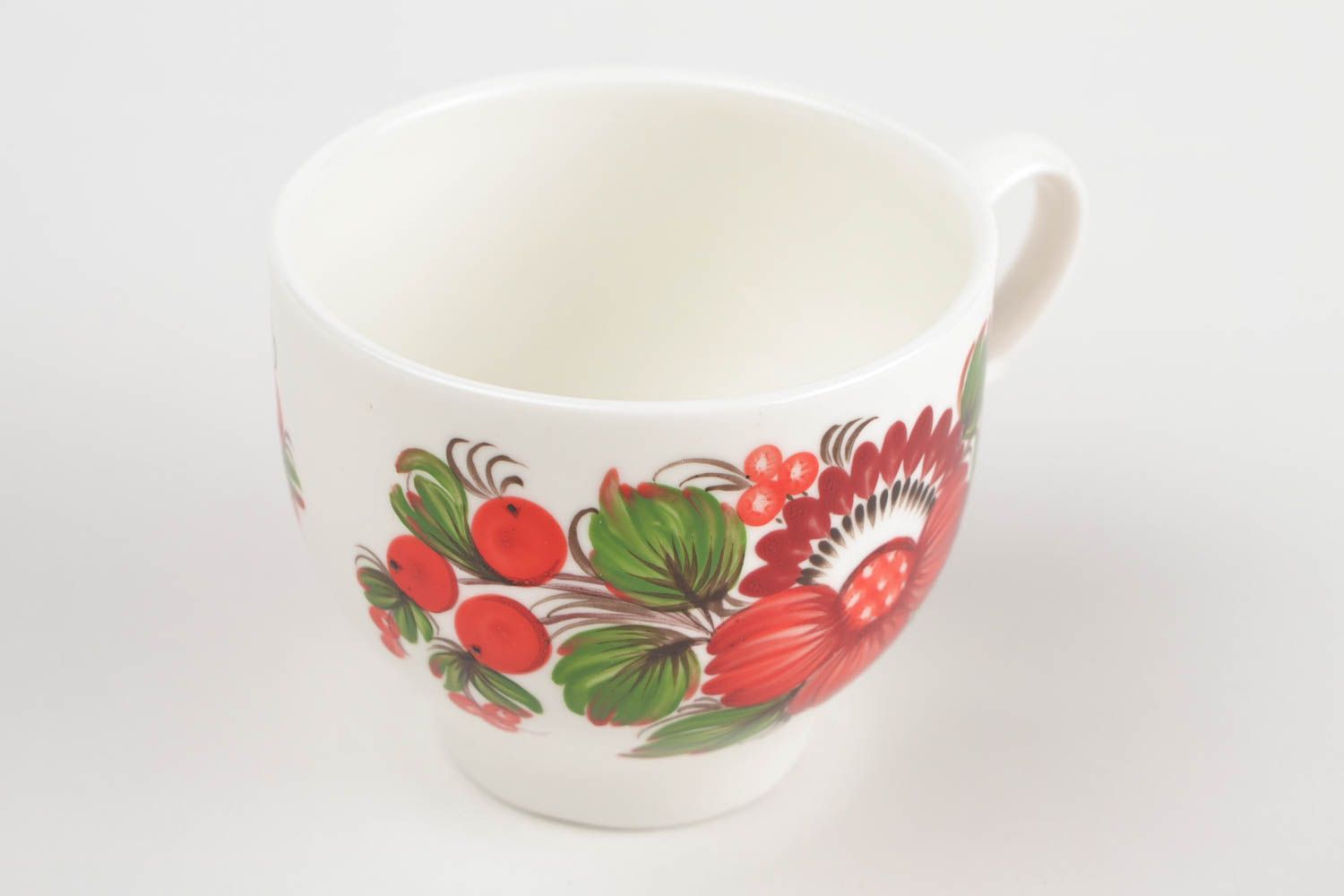 Porcelain teacup with handle and floral Russian bright style print photo 5