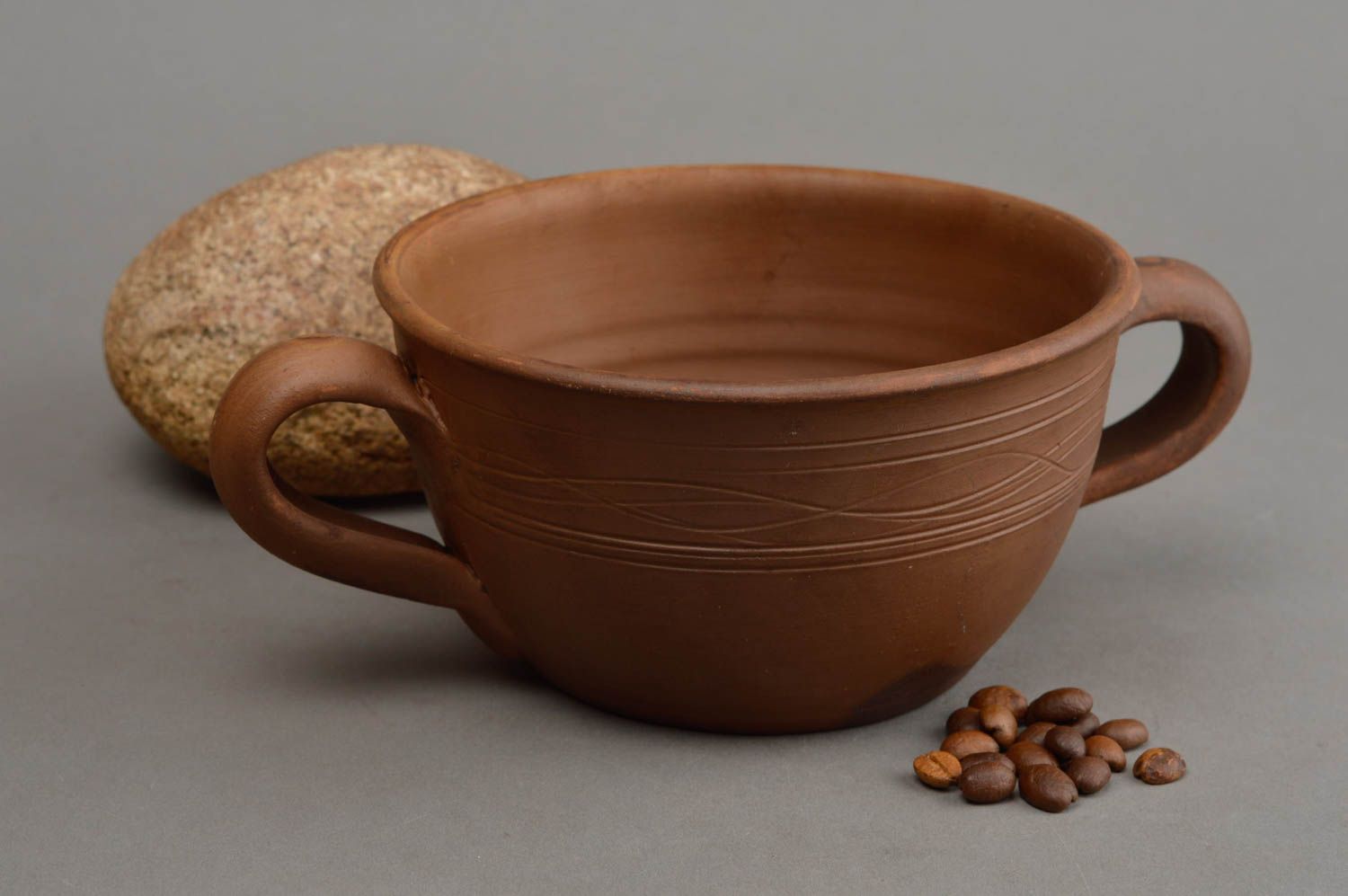 Sopera de cerámica hecha a mano con asas tazón para sopa vajilla ecológica  foto 1