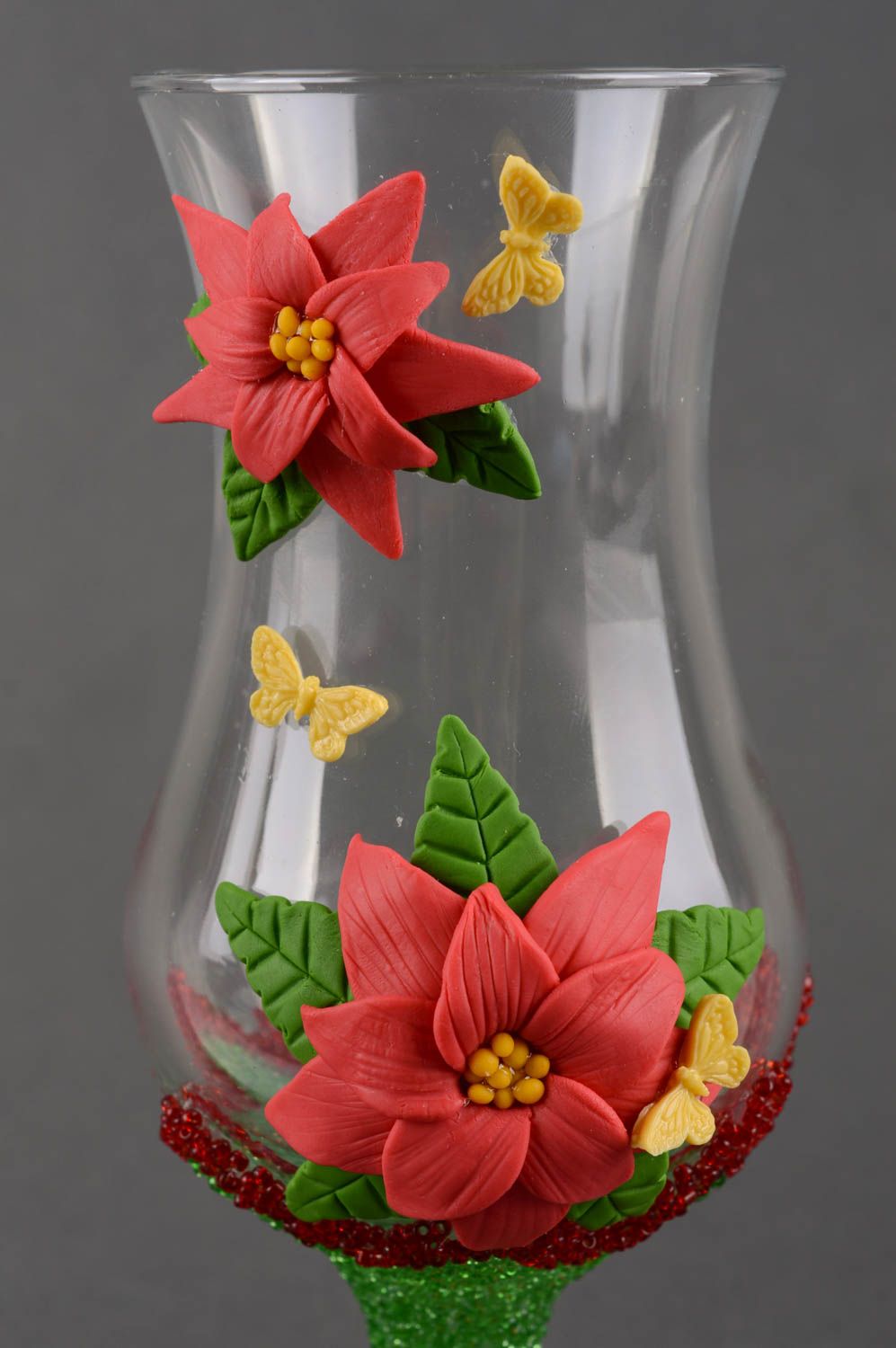 Verres à pied Vaisselle en verre fait main Cadeau mariage avec fleurs 2 pièces photo 3