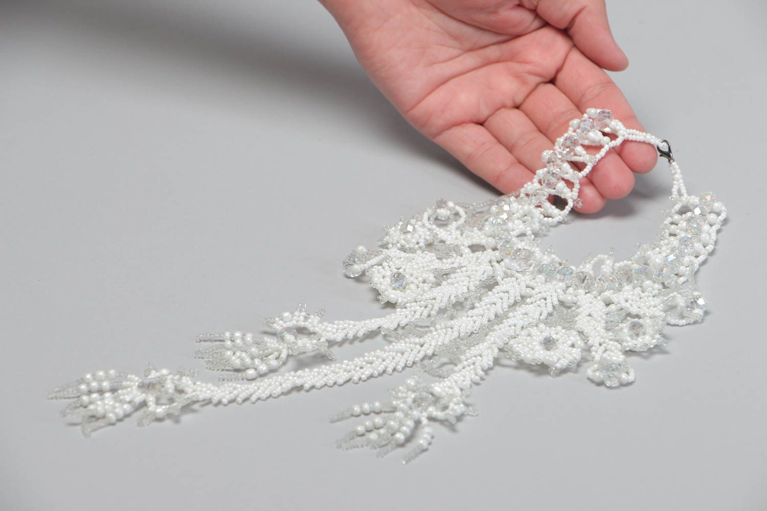 Rocailles Kette handmade hochwertiger Modeschmuck Halsketten Frauen weiß  foto 5