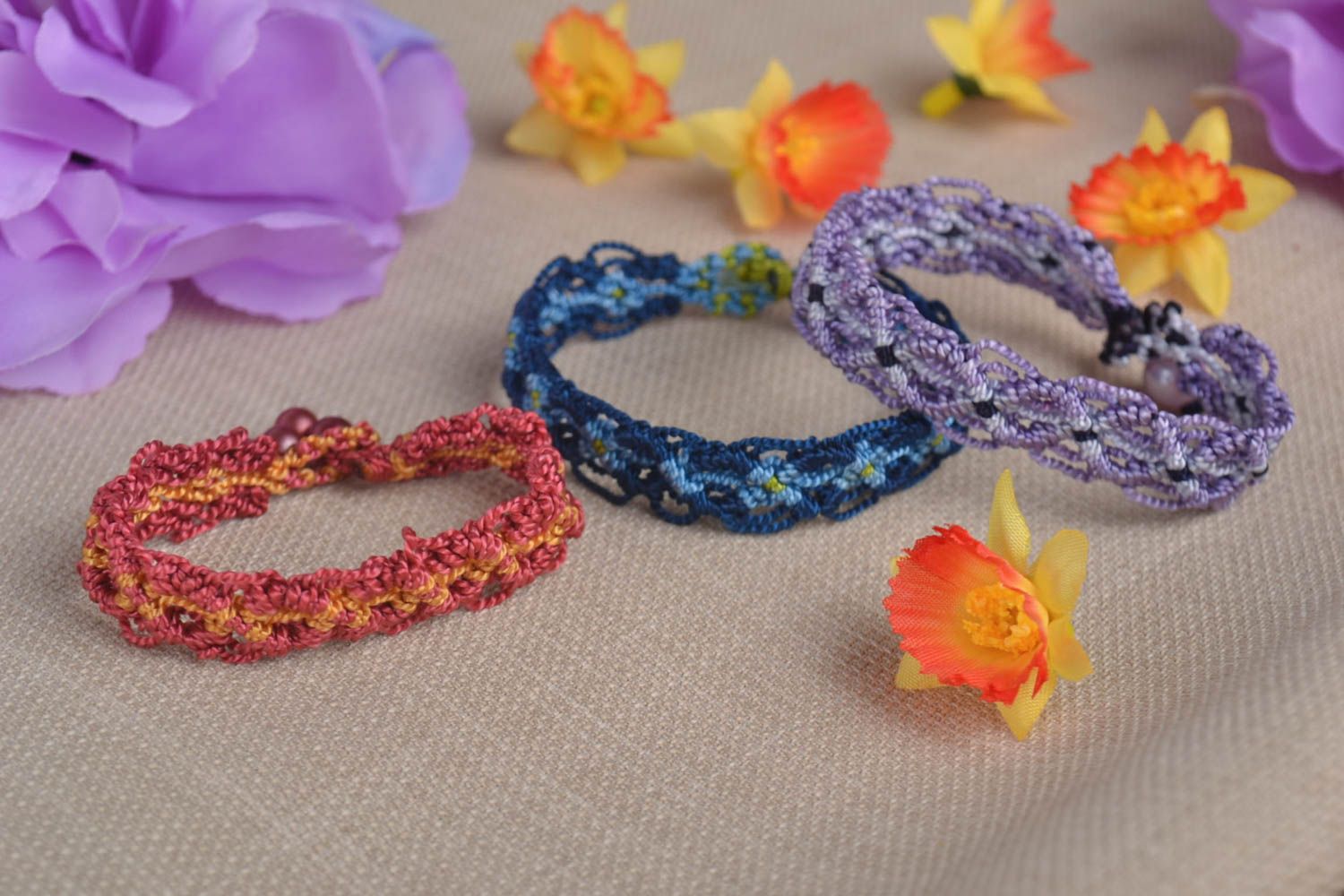 Stylish handmade women bracelets 3 pieces woven thread bracelet jewelry designs photo 1