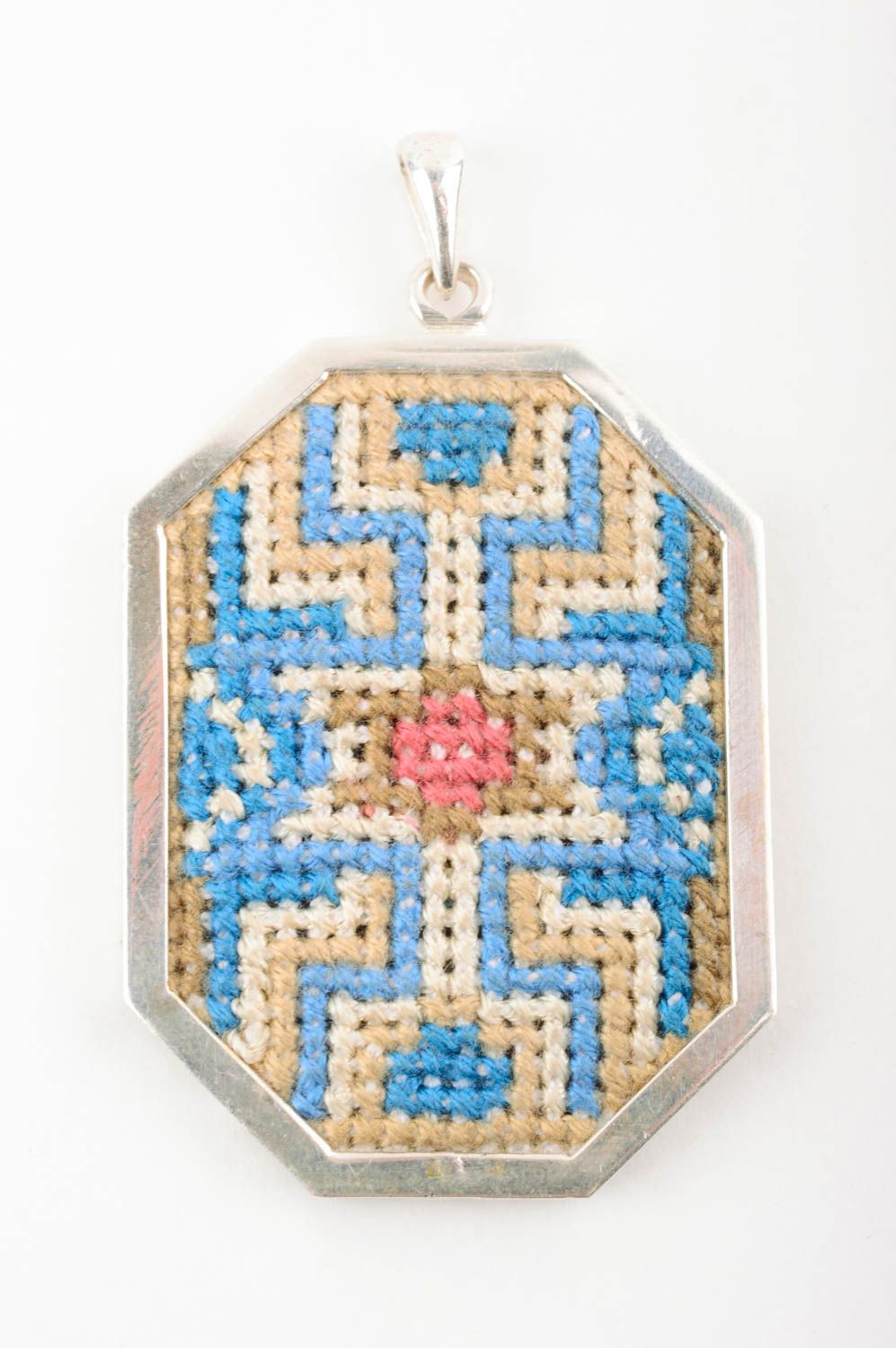 Handmade Ketten Anhänger Damen Accessoire Geschenk für Frauen mit Stickerei blau foto 1