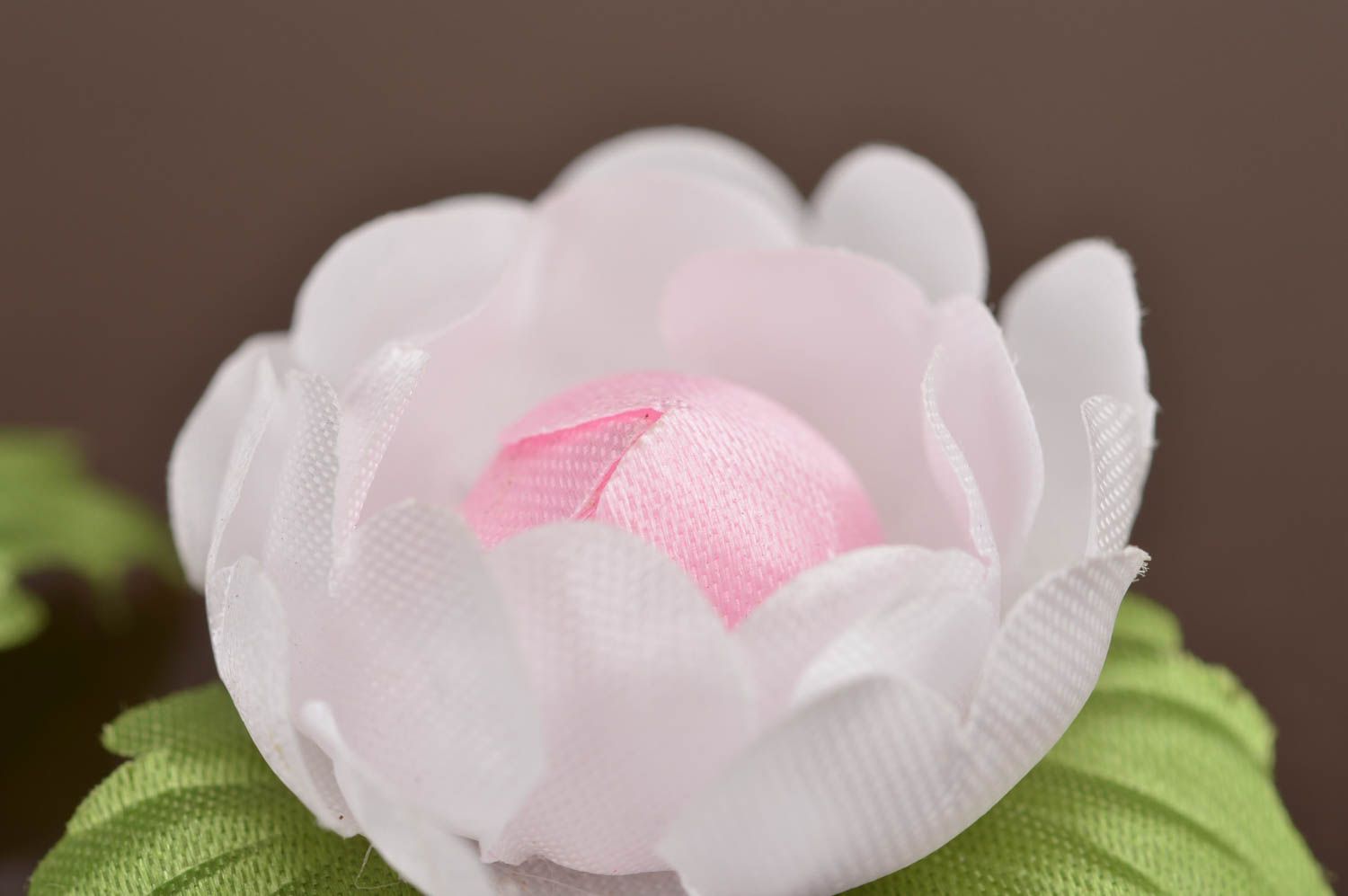 Handmade small tender pink flower hair clips made of fabric set of 2 pieces photo 4