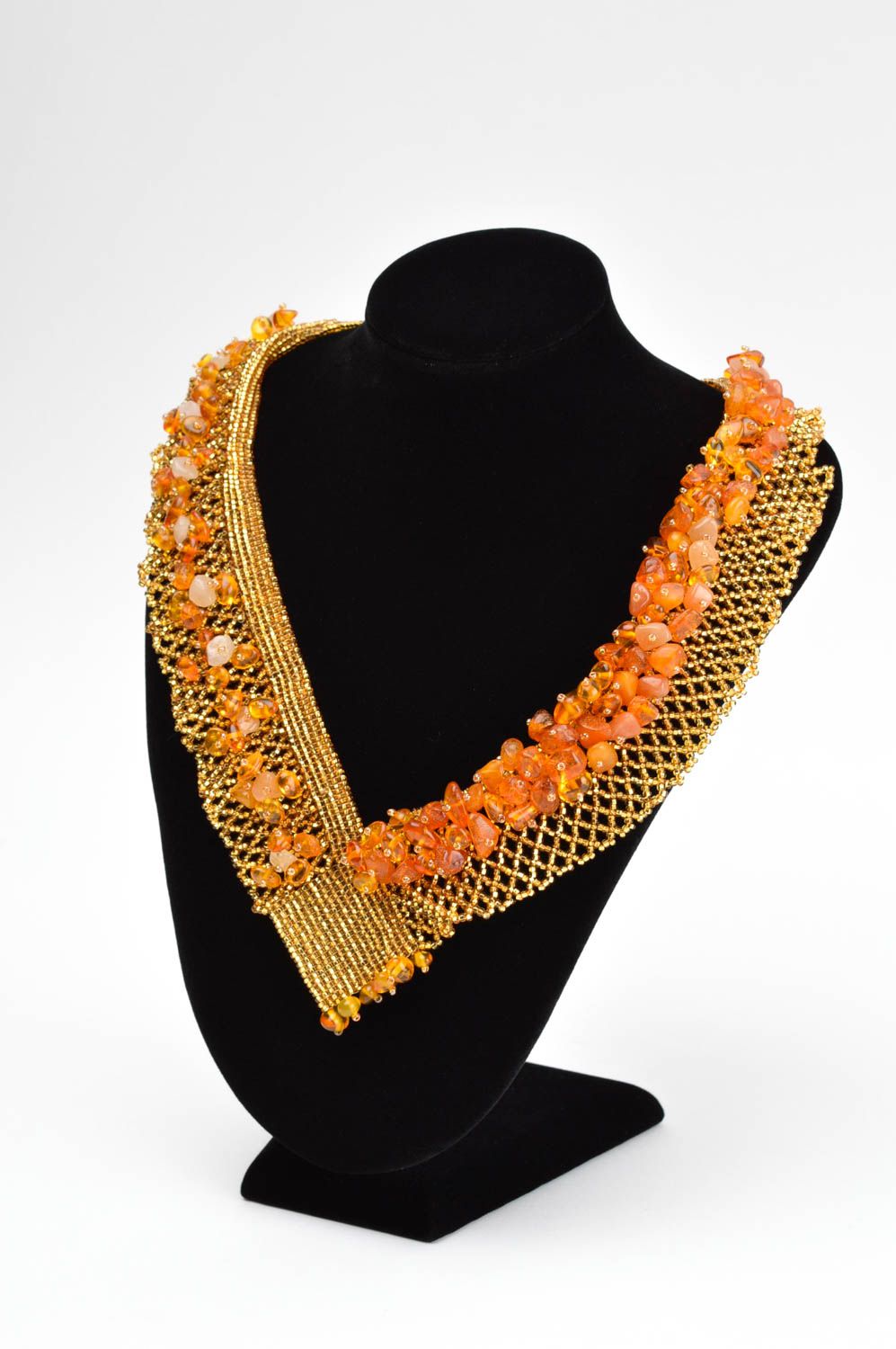 Collier ambre perles de rocaille Bijou fait main orange original Cadeau femme photo 1