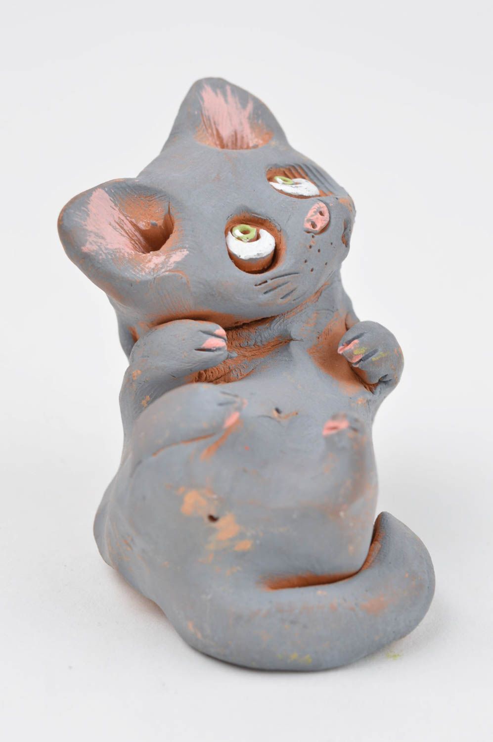 Figurine décorative Statuette animal fait main chat gris Cadeau original photo 3
