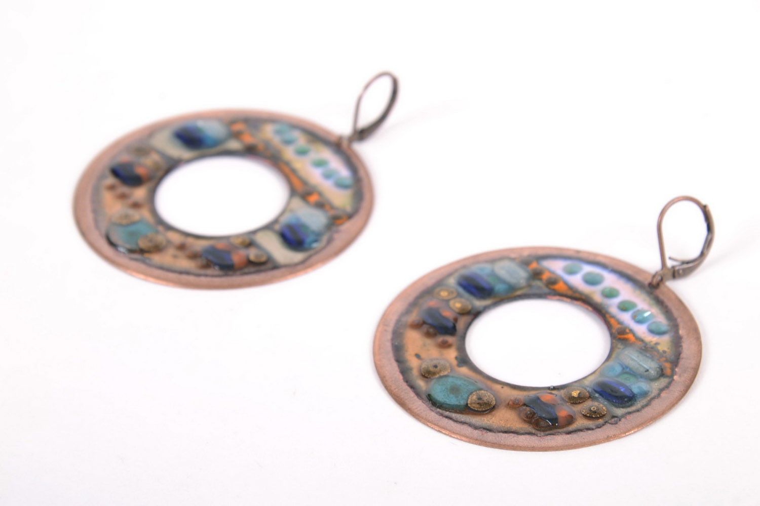 Copper earrings with painting photo 1