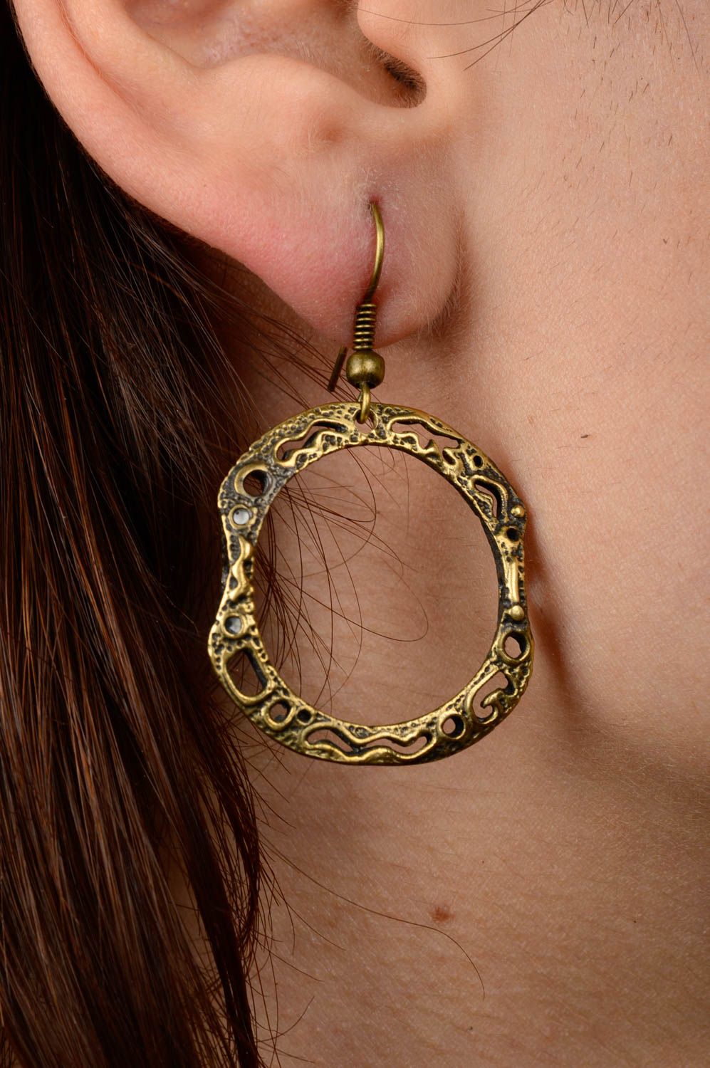 Unusual handmade metal earrings long bronze earrings fashion accessories photo 2