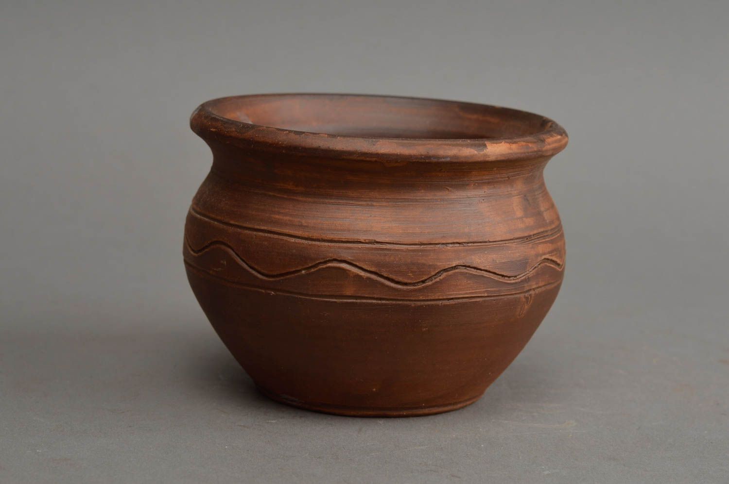 Ceramic pot for baking without lid small brown handmade clay pottery for kitchen photo 2