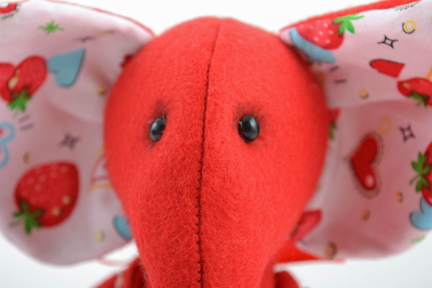 Children's nice handmade felt fabric soft toy elephant of red color photo 4