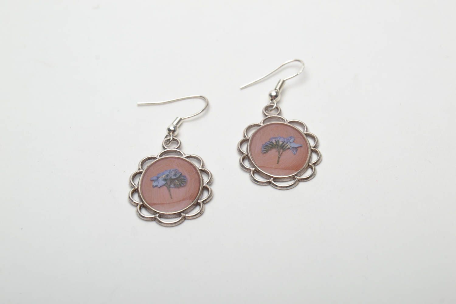 Tender earrings with natural flowers and epoxy resin photo 3
