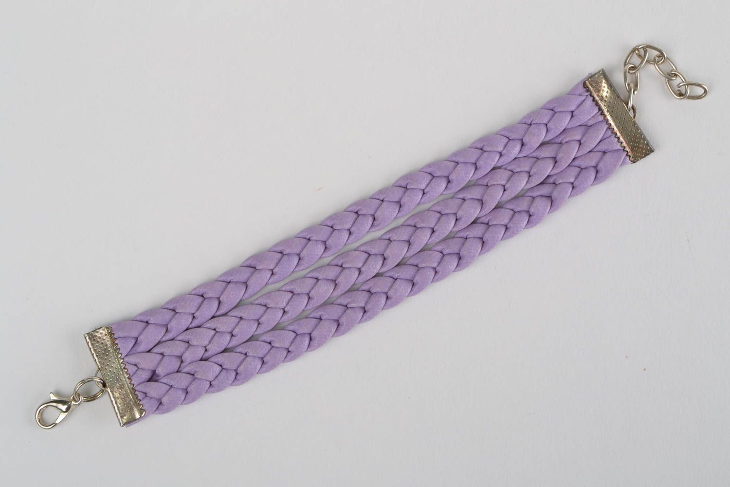 Handmade beautiful designer faux leather wrist bracelet of lilac color wide photo 5