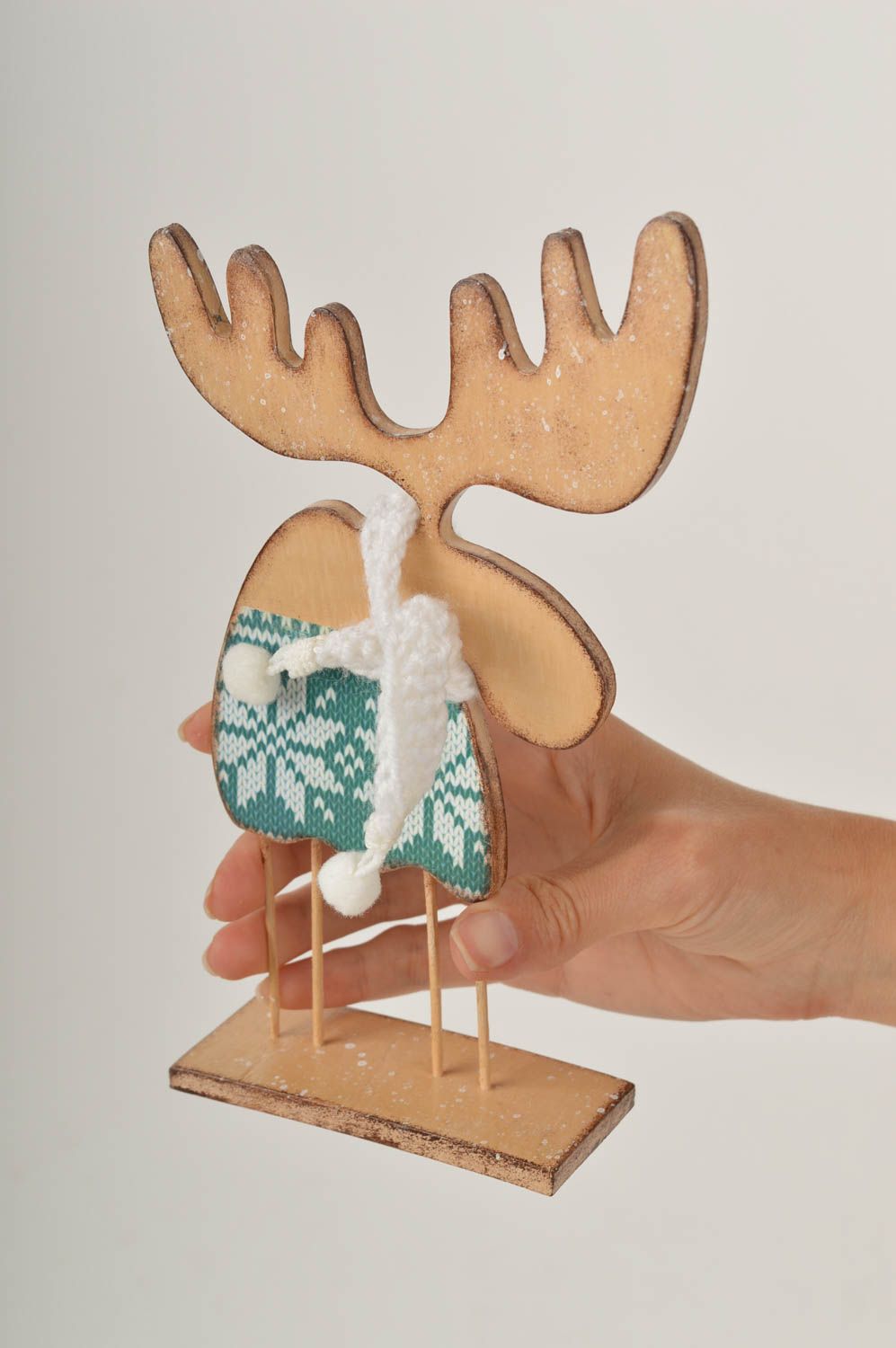 Figura decorativa hecha a mano de madera decoración de Navidad arreglo navideño foto 5