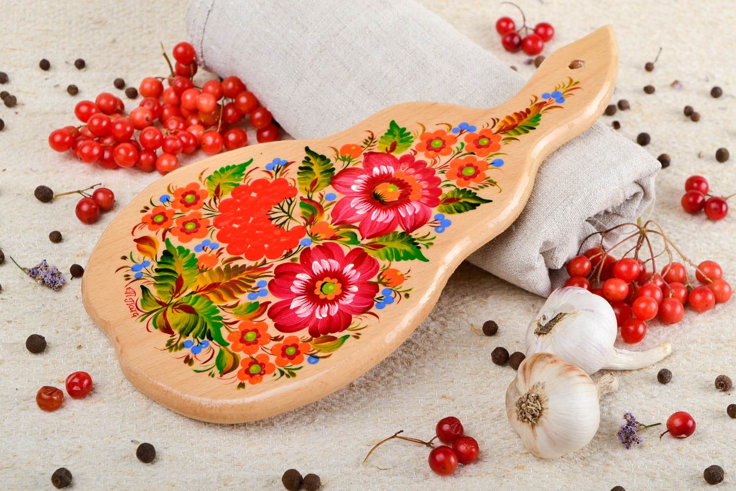 Tabla de cortar hecha a mano con flores decoración de cocina regalo original foto 1