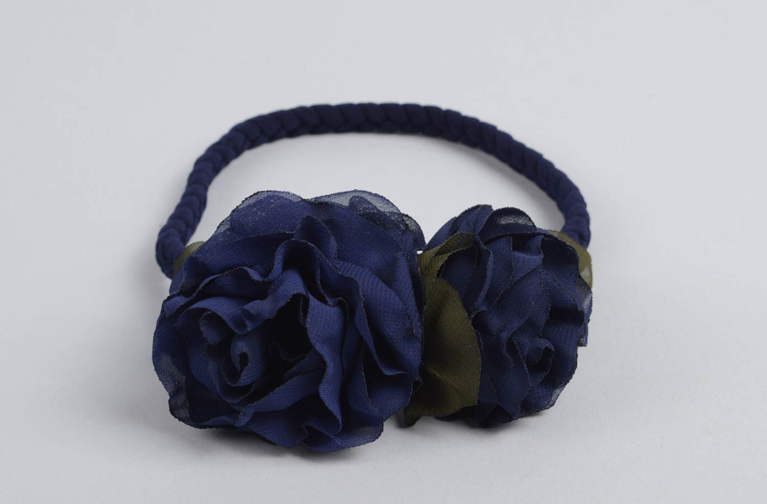 Handgefertigt Haarband mit Blume Haarschmuck Blüte Haar Accessoire dunkelblau foto 1
