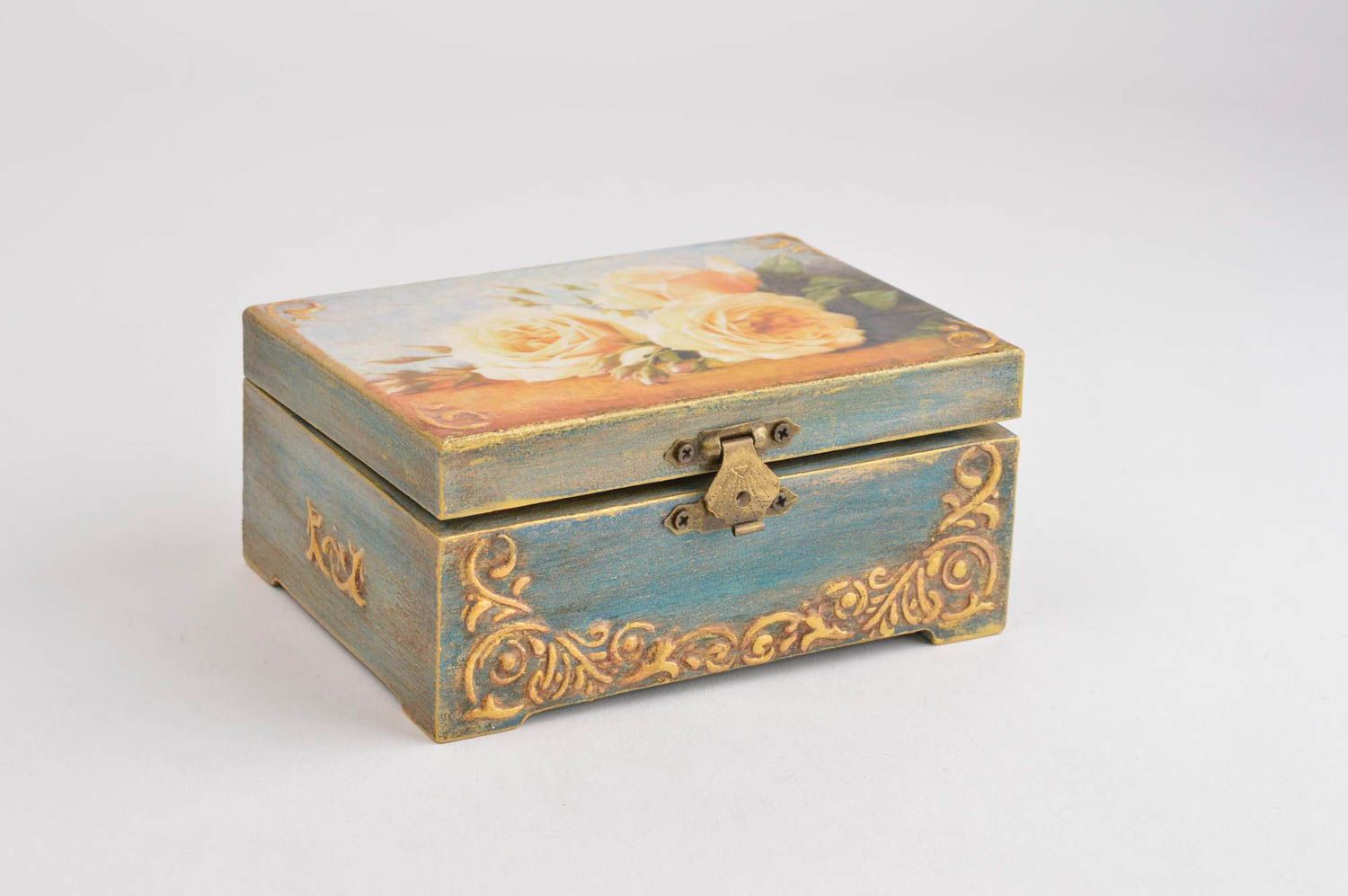 Caja de madera decorada hecha a mano decoración de interior joyero original foto 2