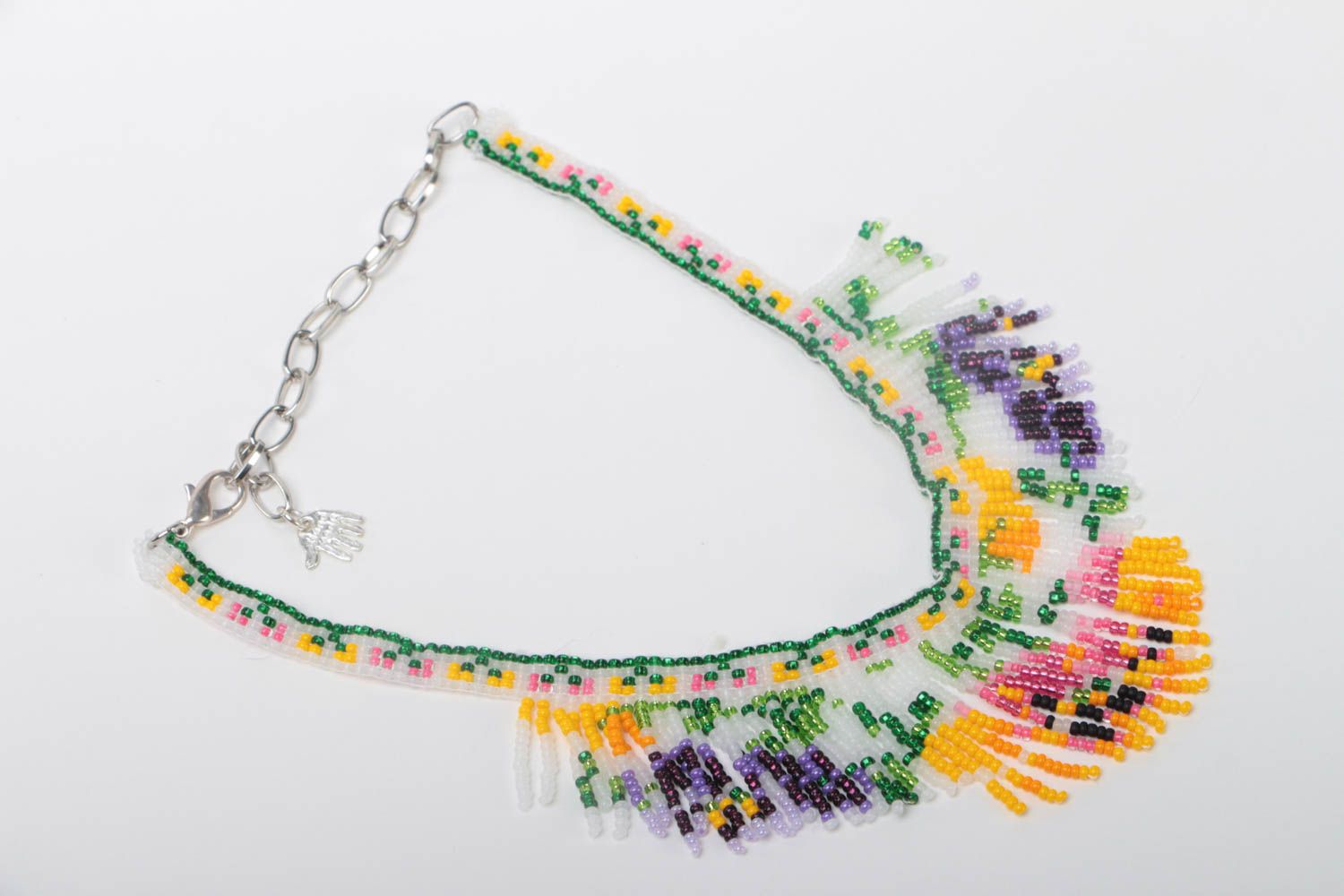 Ожерелье из бисера разноцветное авторское красивое ручной работы Анютины глазки фото 2