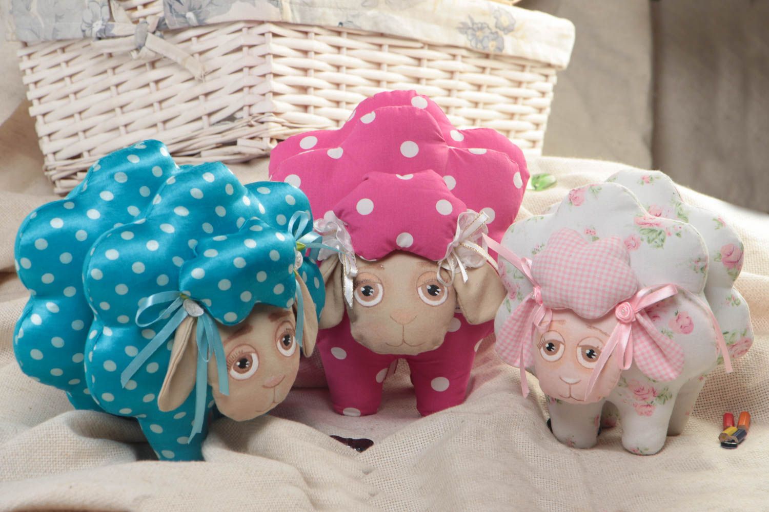 Set of handmade soft toys designer textile home decor unusual sheep for kids photo 1