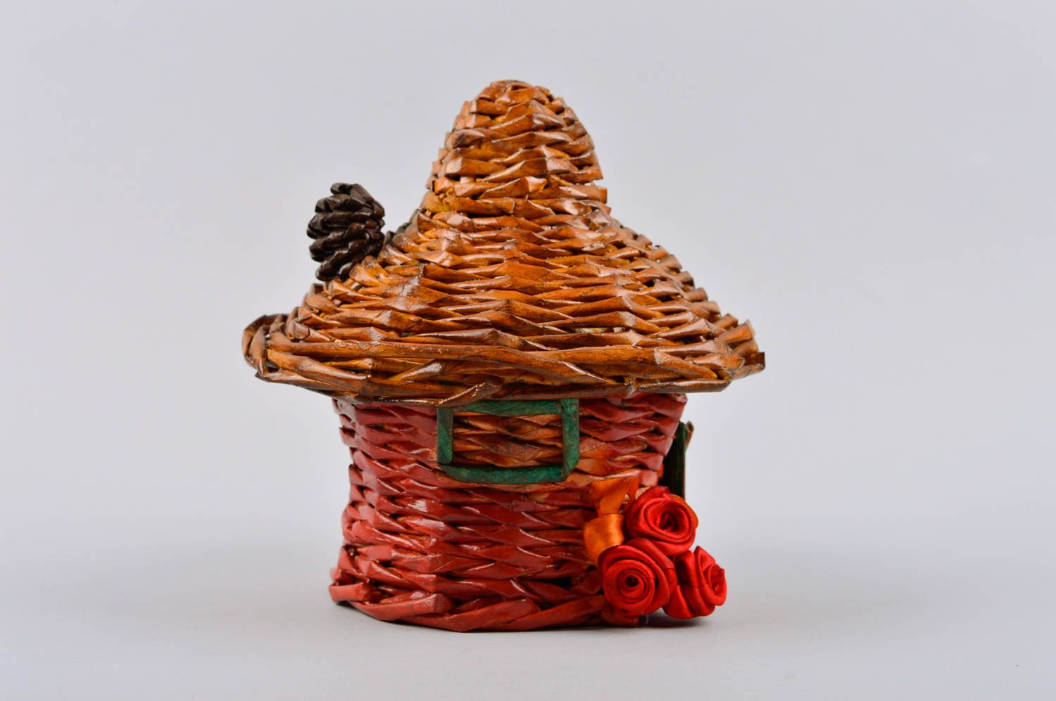 Handmade Deko Schale mit Deckel geflochtener Korb Wohn Accessoire aus Papier foto 2