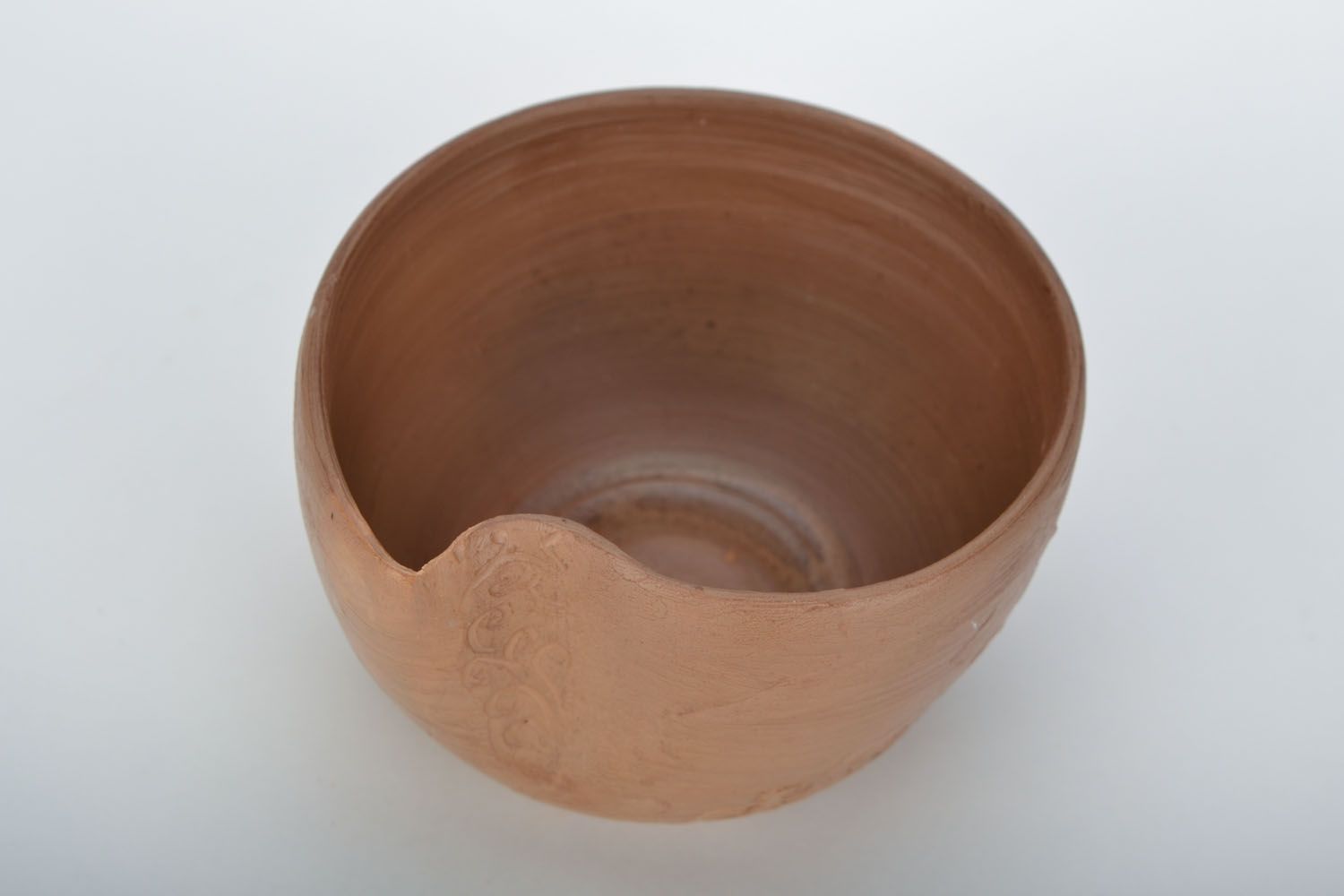 Clay not glazed cup for left-handed people with rustic decor photo 5