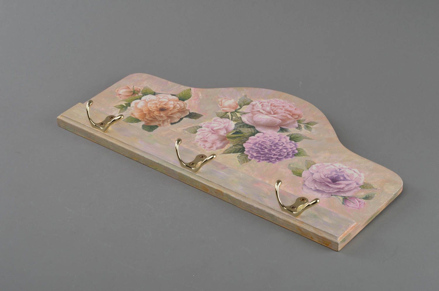 Holz Wandhaken für Kleidung Decoupage Technik mit Blumenmuster handmade foto 1