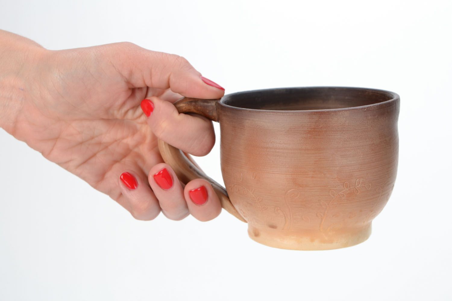 Plain rustic clay cup for coffee or tea in brown color. Great natural clay gift.  photo 2
