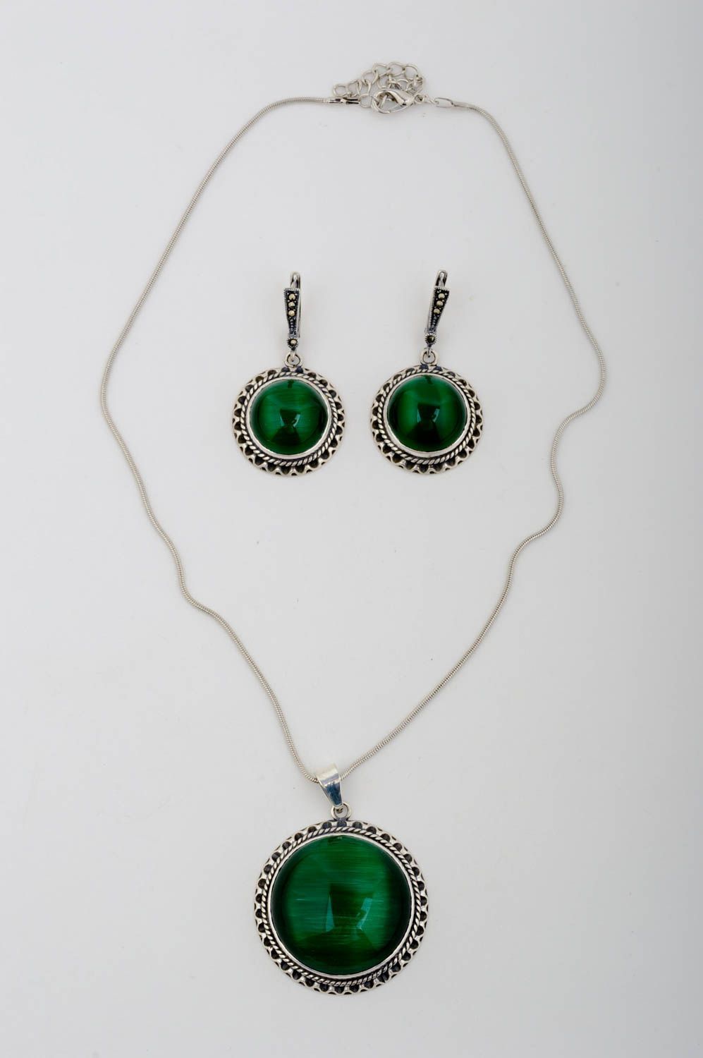 Handmade jewelry set beaded earrings gemstone pendant silver jewelry designs photo 2