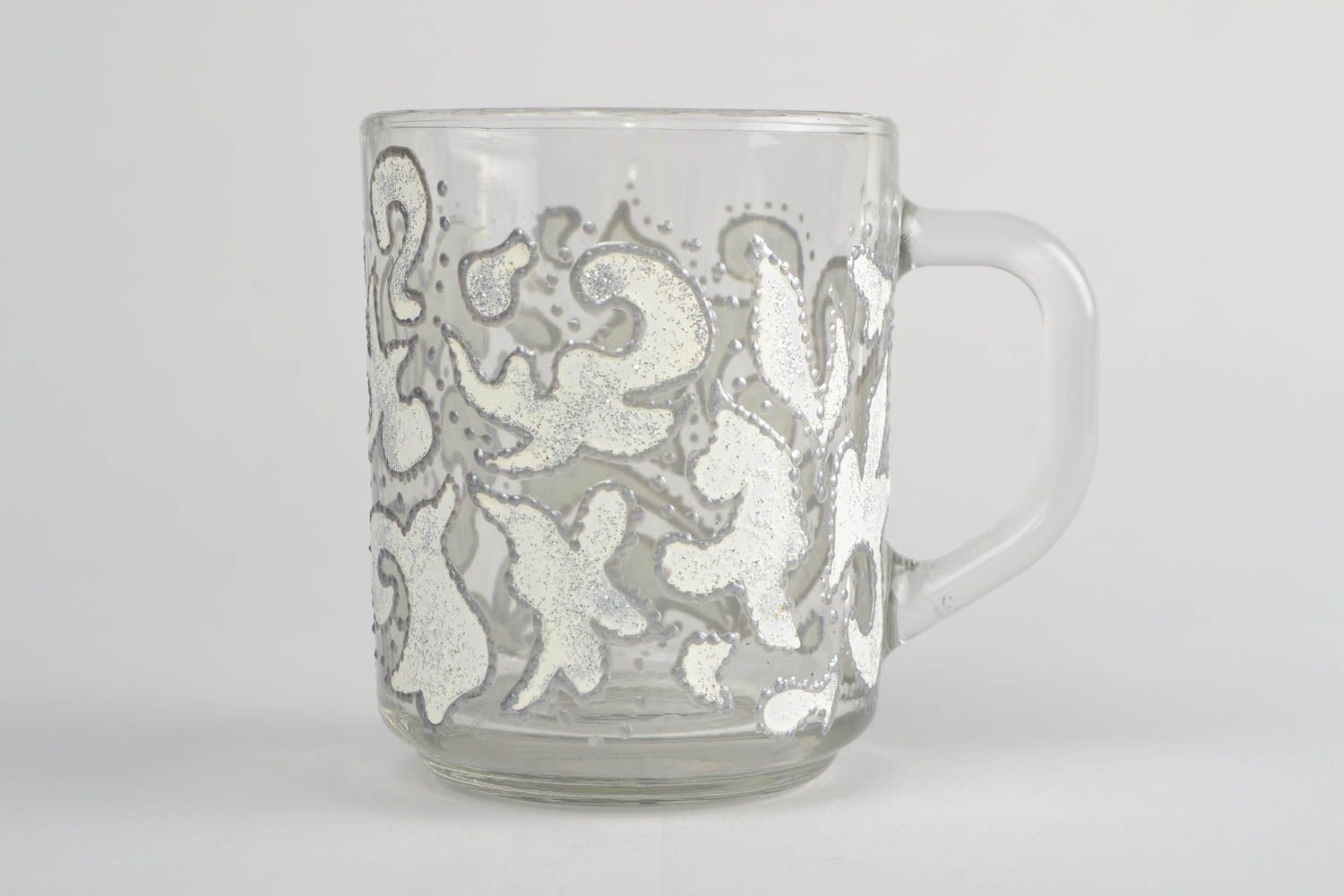 Стеклянная чашки с ручной росписью витражными красками нарядная посуда хэнд мэйд фото 1