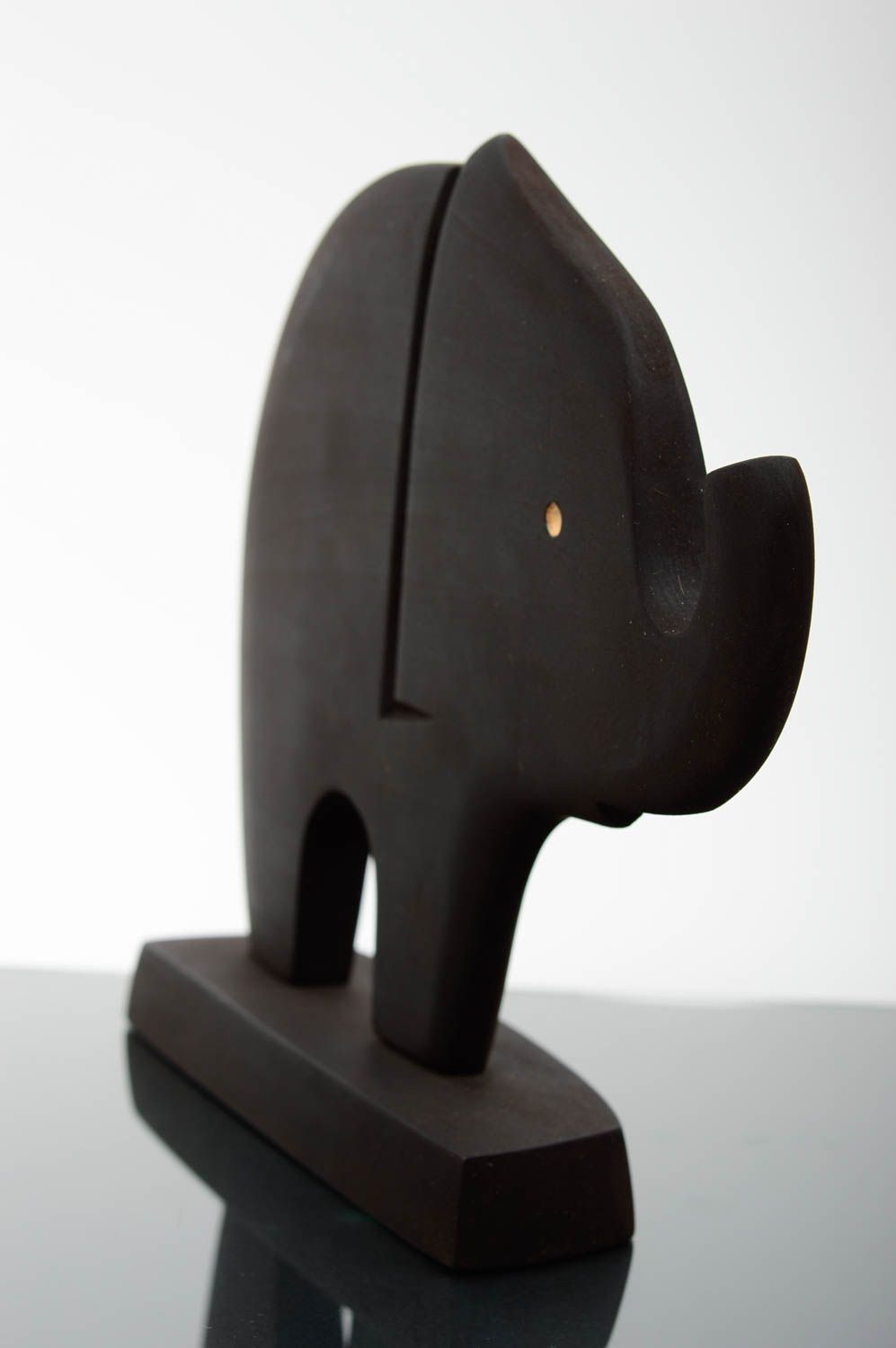 Handmade wooden statuette eco friendly home decor black elephant figurine photo 2