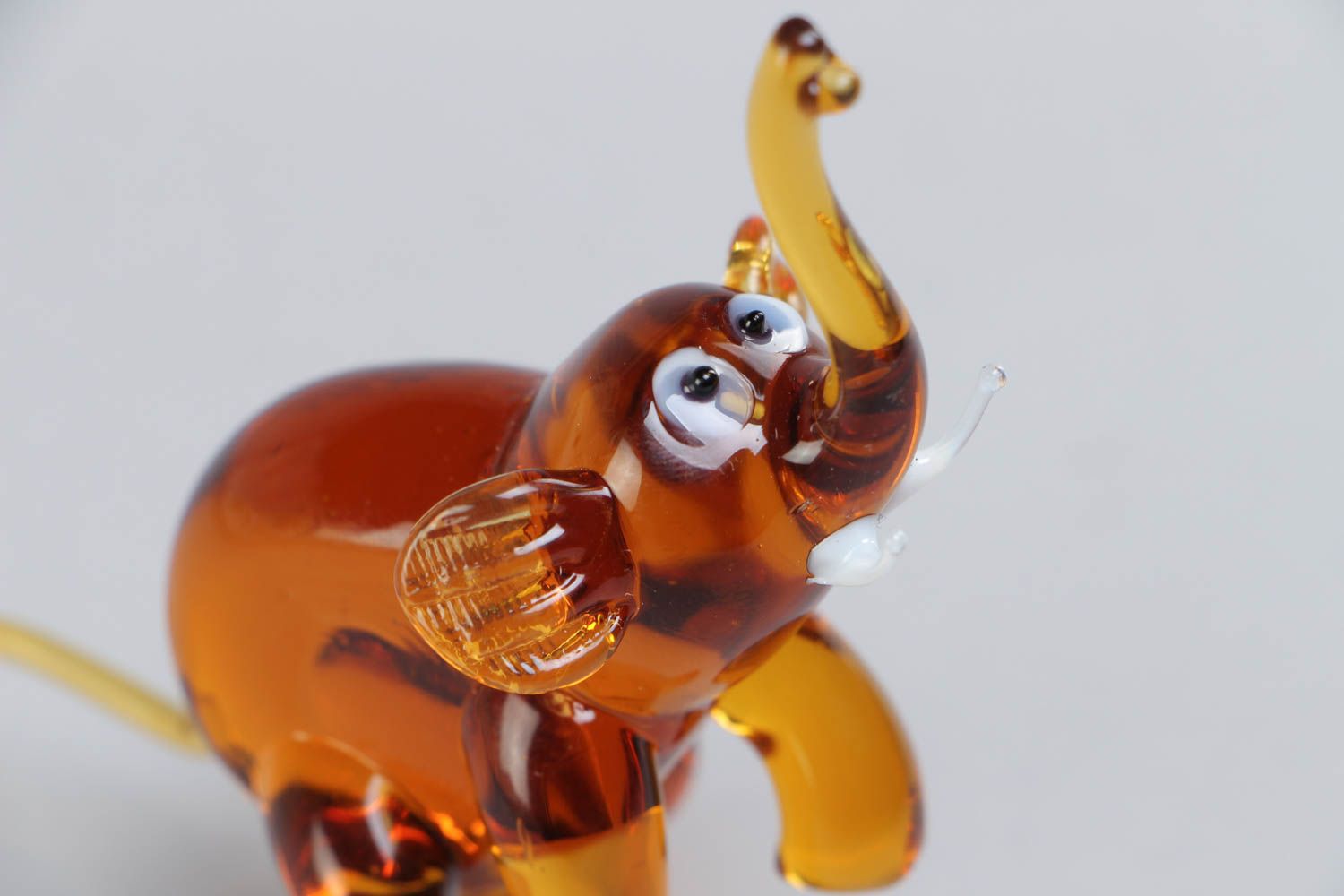Handmade collectible lampwork glass miniature animal figurine of orange elephant photo 3