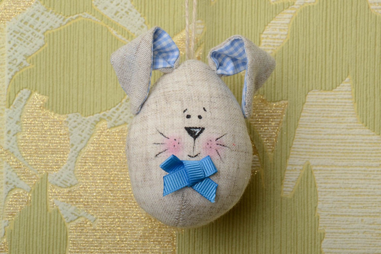 Handmade small soft wall hanging decoration egg rabbit of gray and blue colors photo 1