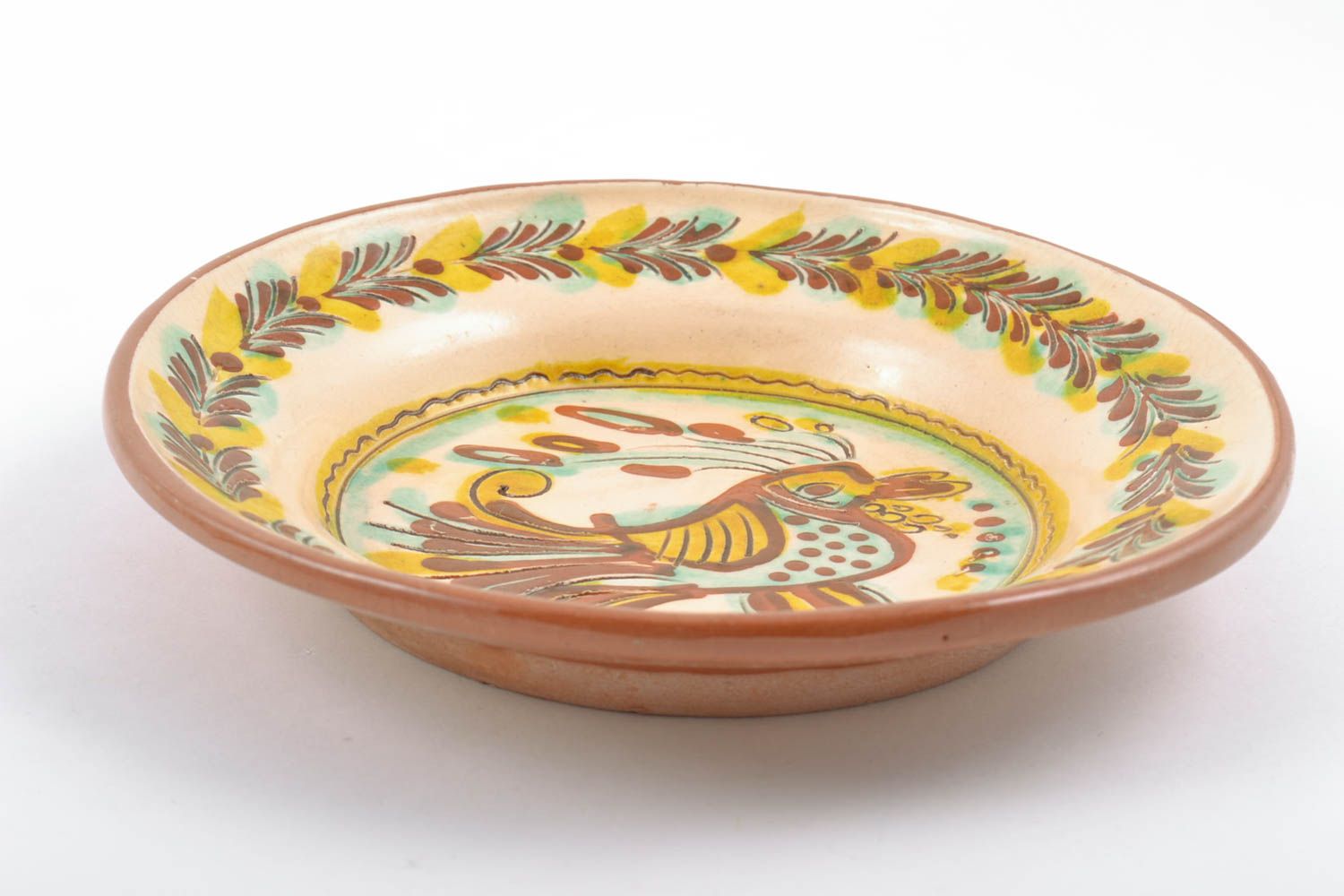 Средняя керамическая тарелка расписанная глазурью для декора дома ручной работы фото 4