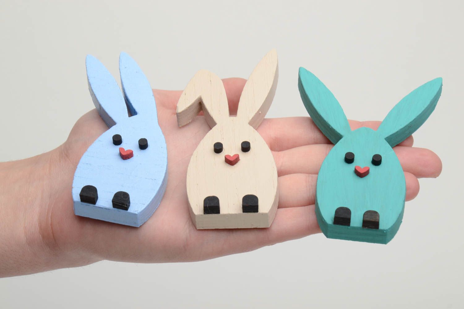 Plywood figurines in the shape of colorful rabbits 3 items photo 5