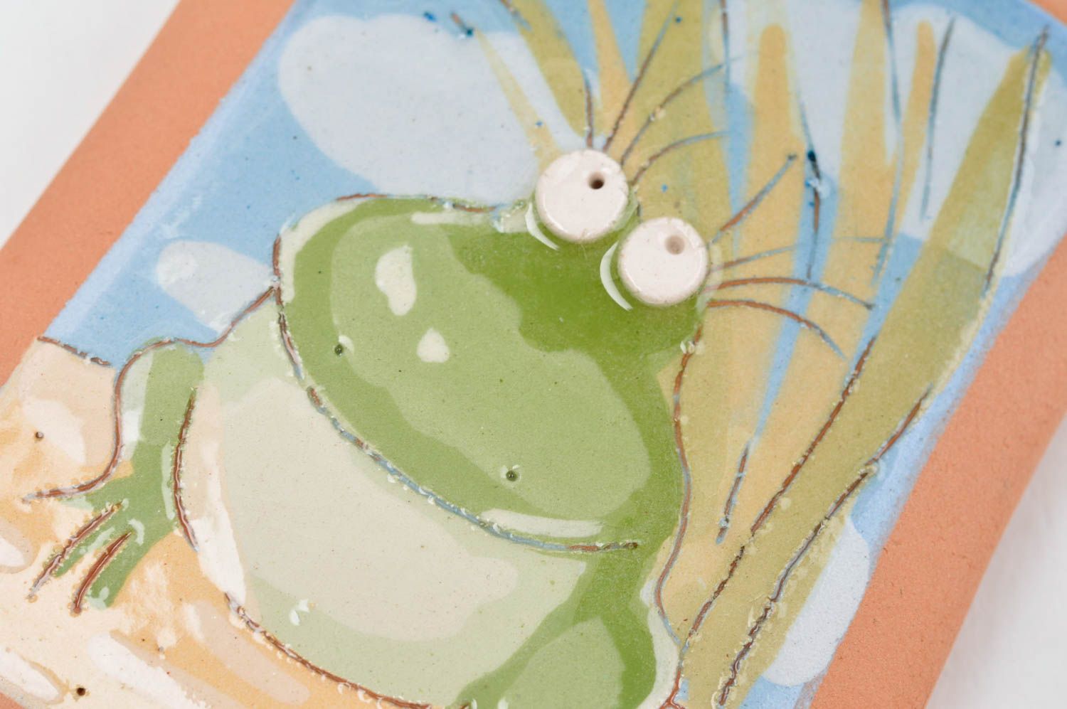 Unusual fridge magnet with frog handmade home souvenir stylish art pottery photo 5