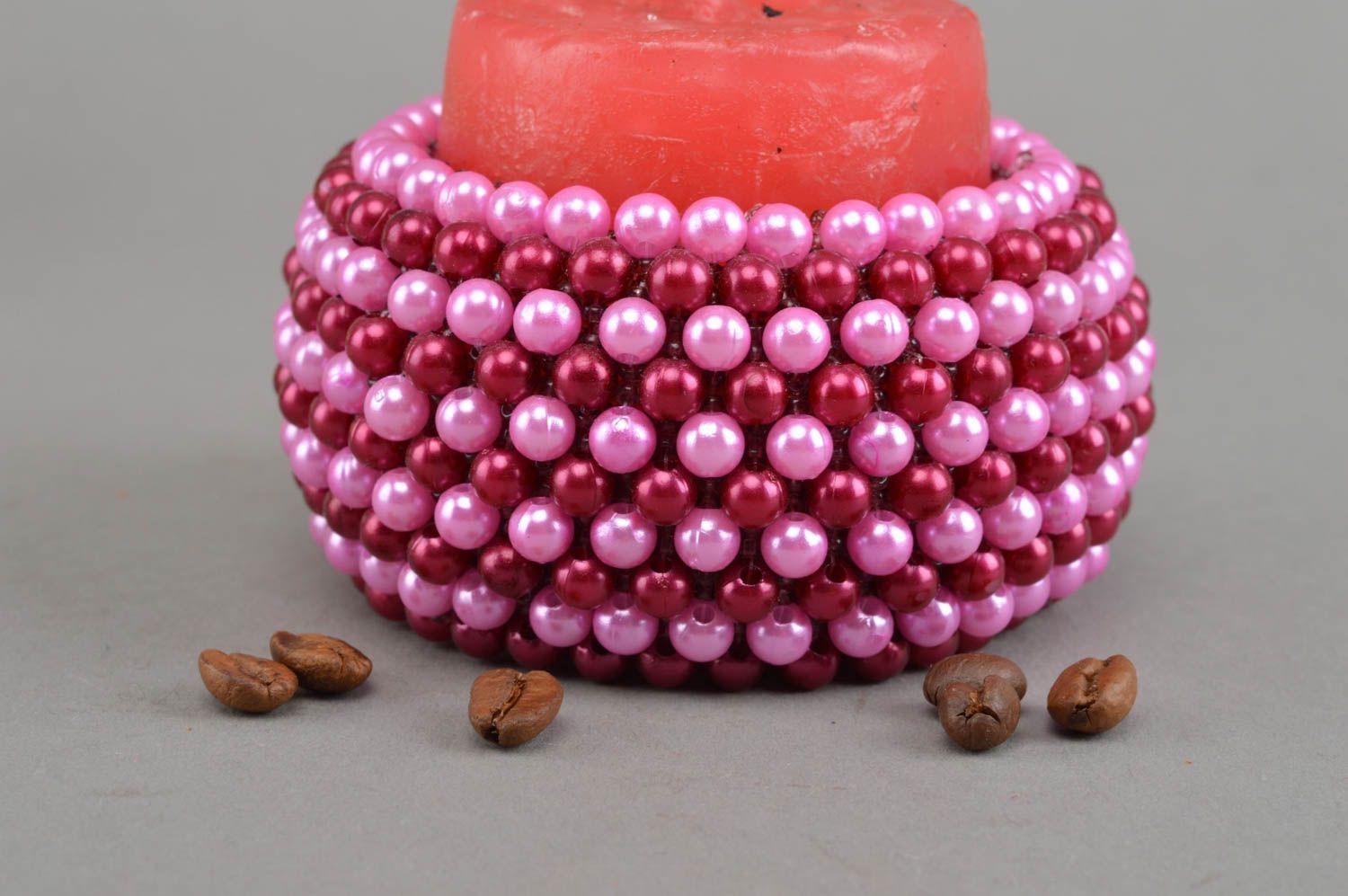 Bracelet en perles de rocaille fait main bijou original Anneaux grenat rose photo 5