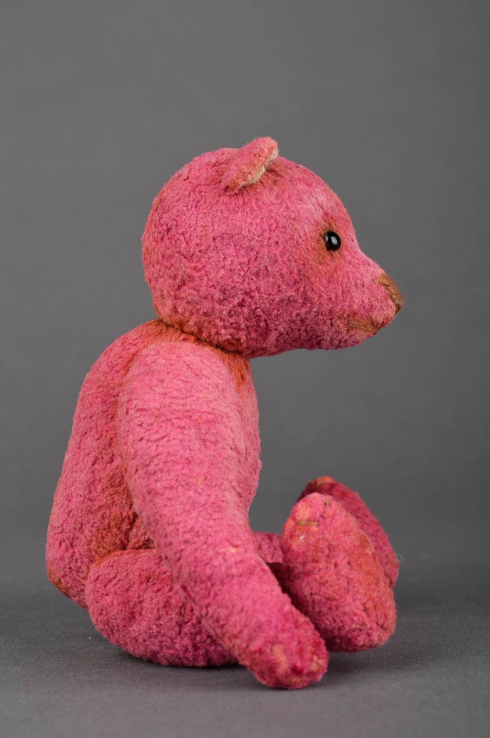 Игрушка ручной работы розовый игрушечный мишка для декора интересный подарок фото 3