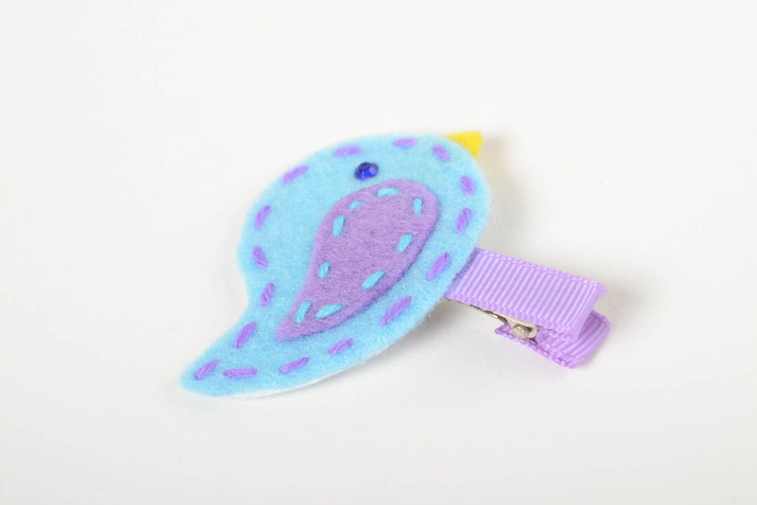 Beautiful soft handmade textile children's hair clip in the shape of blue bird photo 4