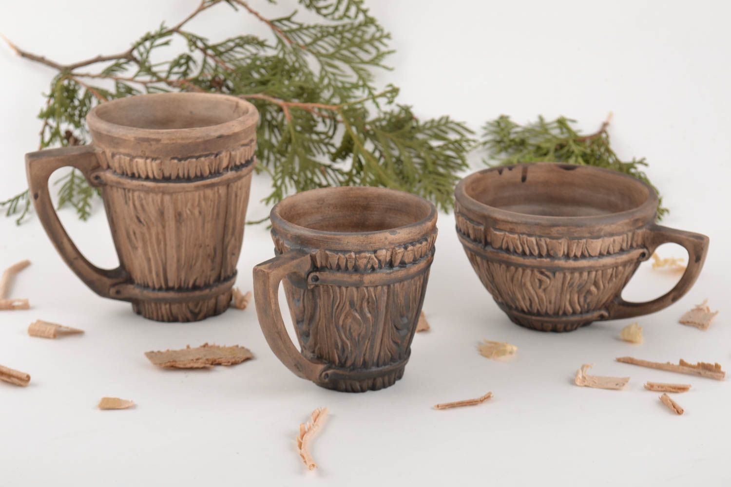 Set of 2 handmade ceramic mugs 2 of them are designed for 250 ml 1 for 330 ml photo 1