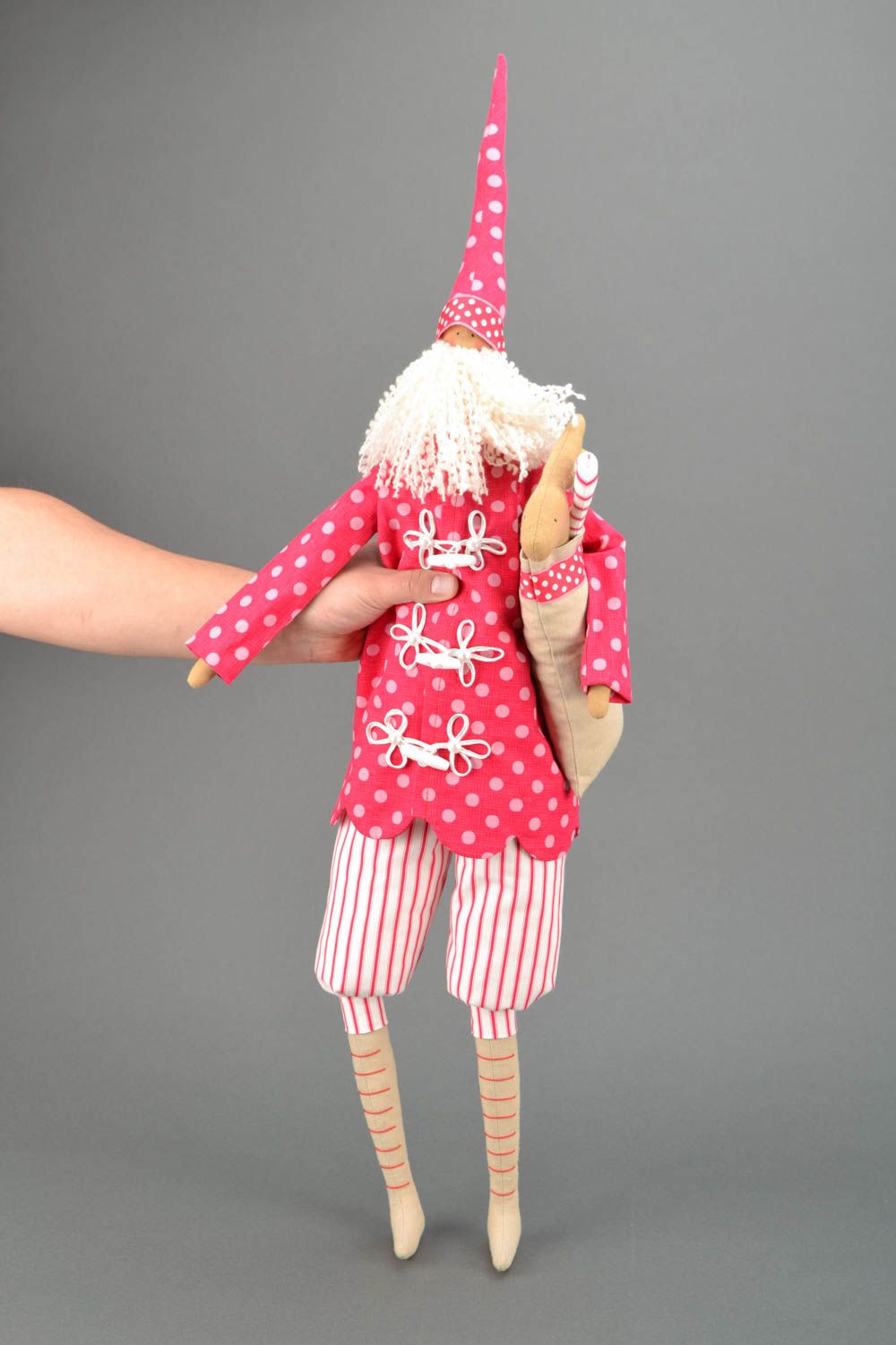 Jouet décoratif en tissus de coton et lin fait main Père Noël avec lapin photo 2