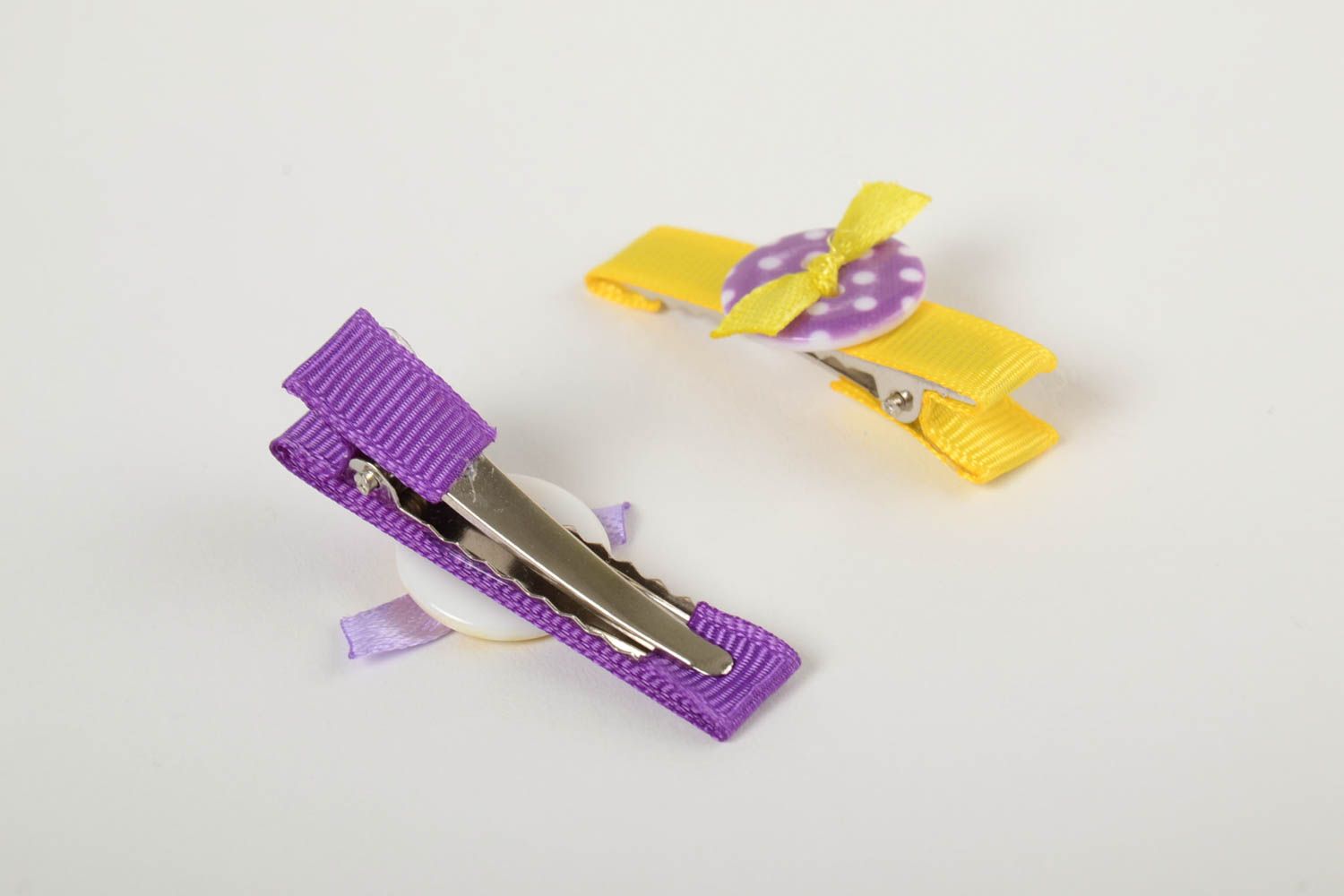 Beautiful handmade children's rep ribbon textile hair clips set 2 pieces photo 2
