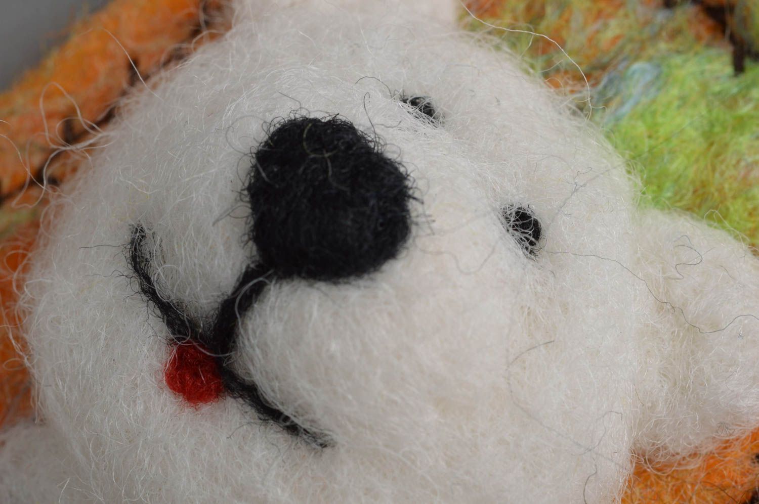 Textile beautiful cute small handmade fridge magnet in shape of white bear photo 4