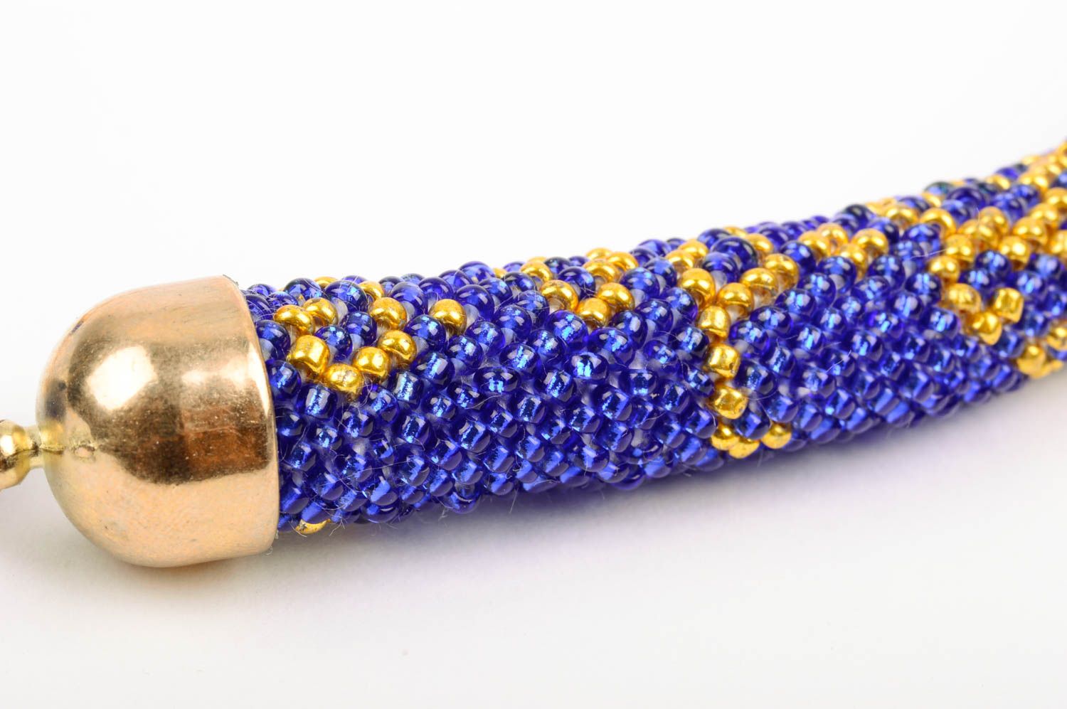 Handmade evening necklace beaded blue accessory woven stylish jewelry photo 4